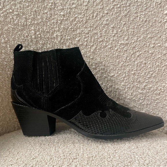 Zara Black Leather & Suede Western Ankle Booties - Picture 7 of 10
